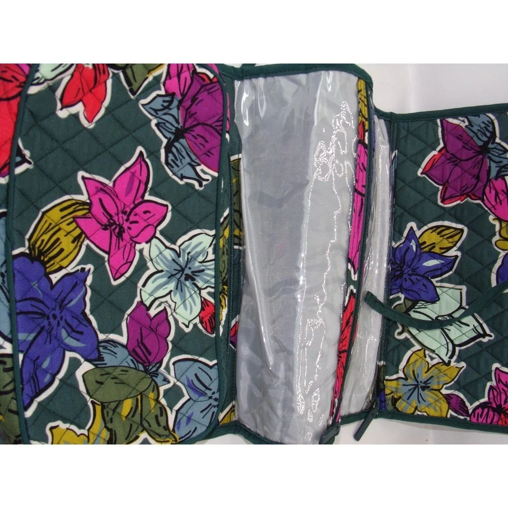 Vera Bradley Hanging Cosmetic Makeup Jewelry Organizer, Falling Flowers Green